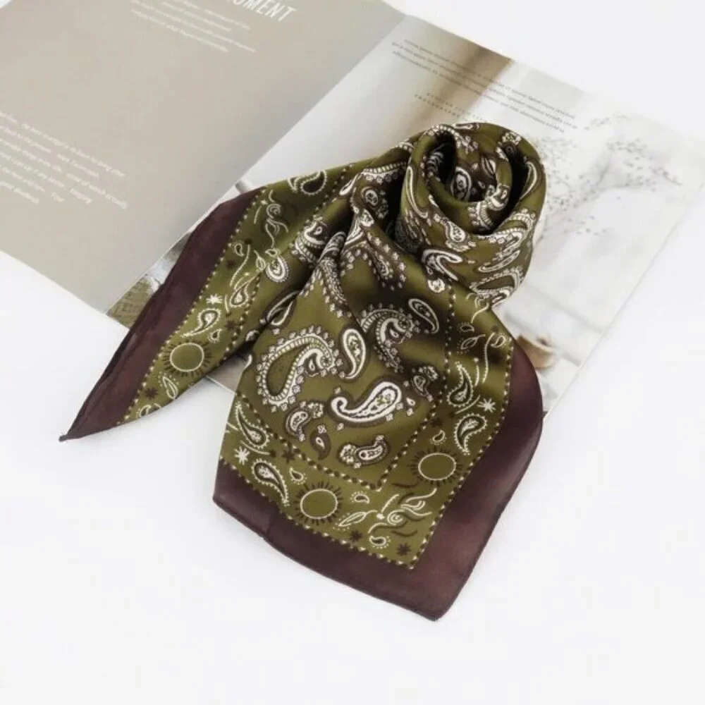 ⚡Men Dull Green Necktie 27.5 Inches Cowboy Scarves Pocket Square Silk Bandanas